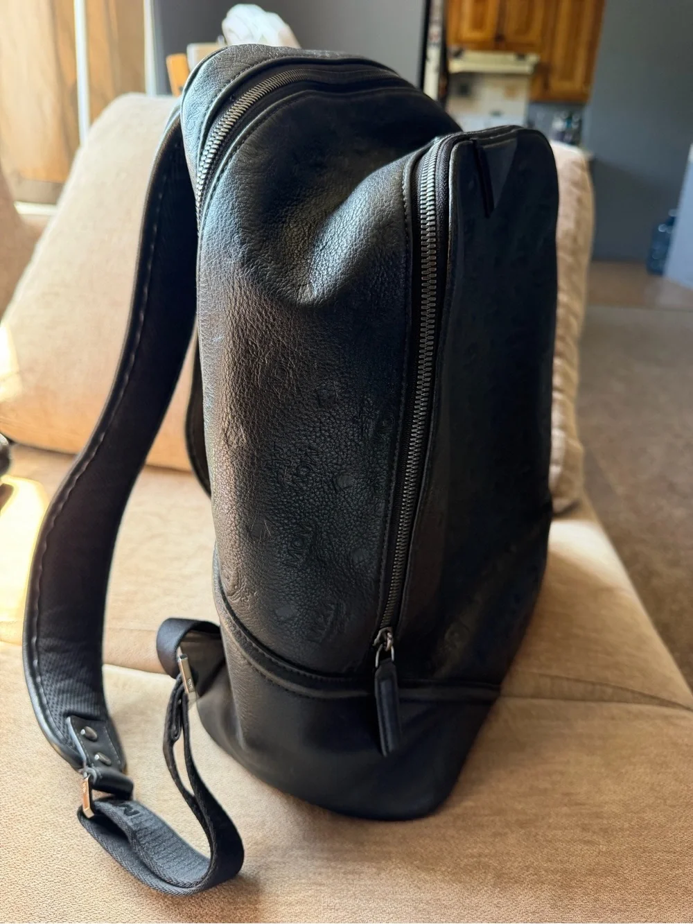MCM Black Embossed Leather Backpack